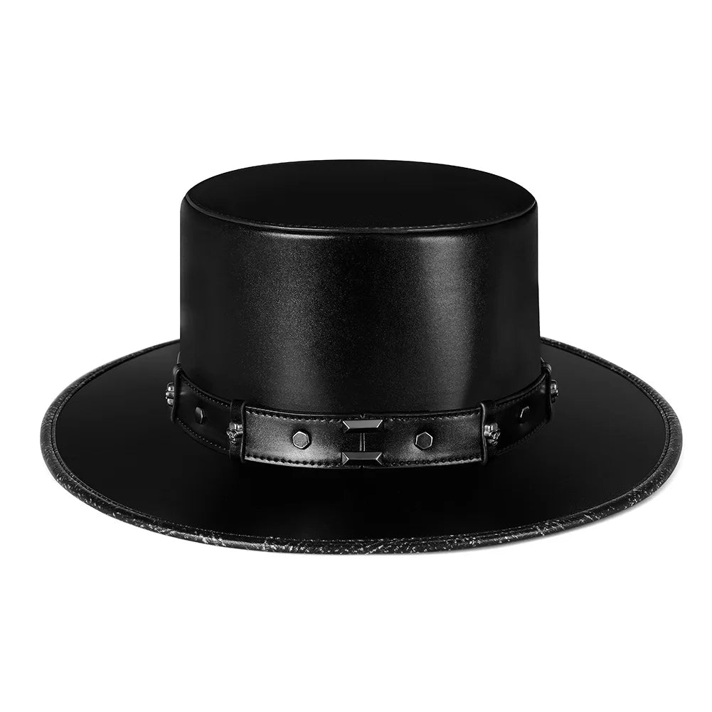 Vintage steampunk men's hat with top hat steampunk leather bowler hat halloween top hat gothic rave nightclub