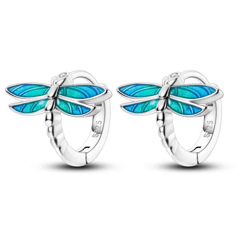 Springtime Earrings For Women 925 Silver Plated Double Hoop Butterfly Bees Ladybird Insect Earrings Party Jewelry Birthday Gifts