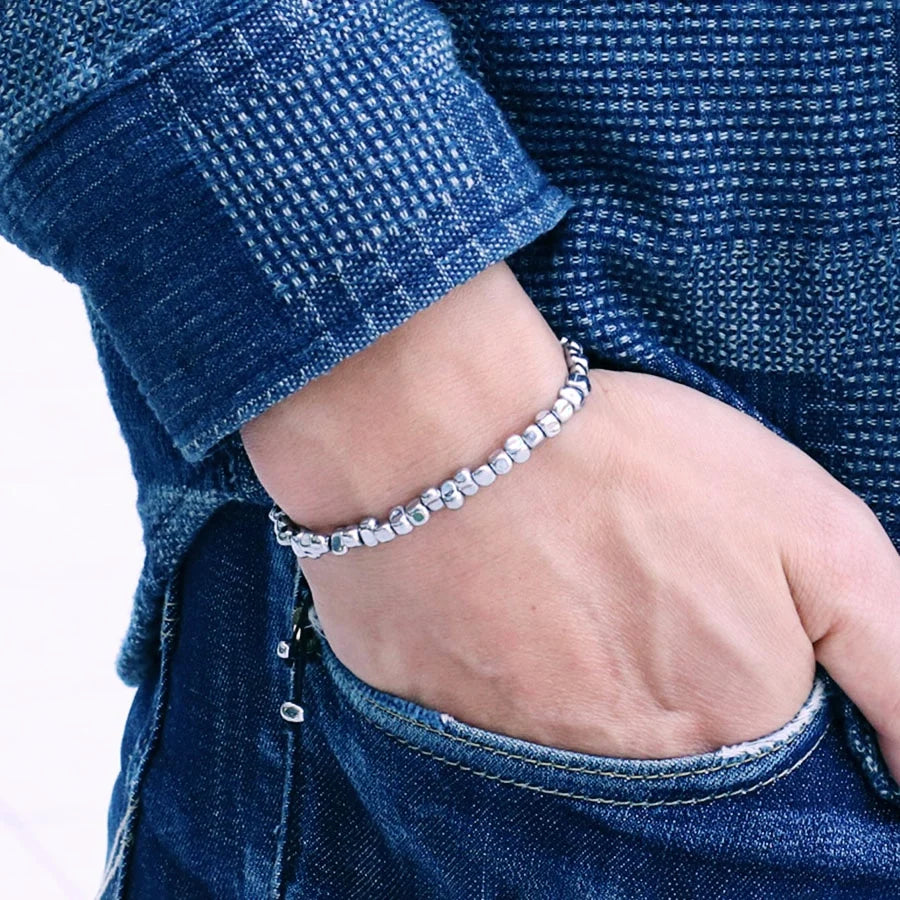 Handmade Irregular Hematite Stone Energy Men Bracelet Black Silver Color Outdoor Camping Cool Riding Accessories Hombre Pulseria