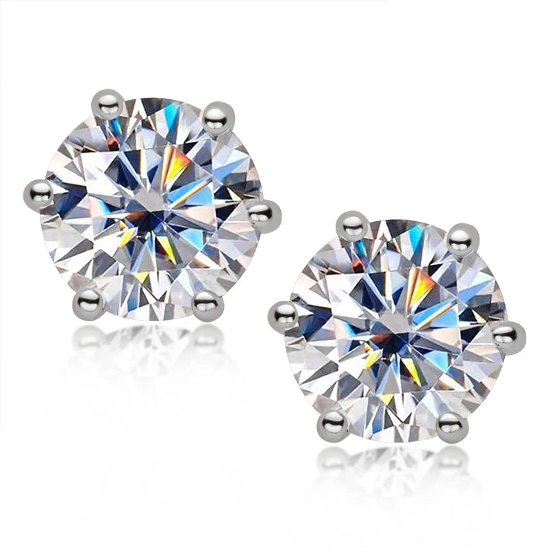 OXTAO D Color 1.0ct Moissanite Stud Earrings for Ladies Real 925 Silver Classic Simple Six Claw Earrings Christmas Jewelry