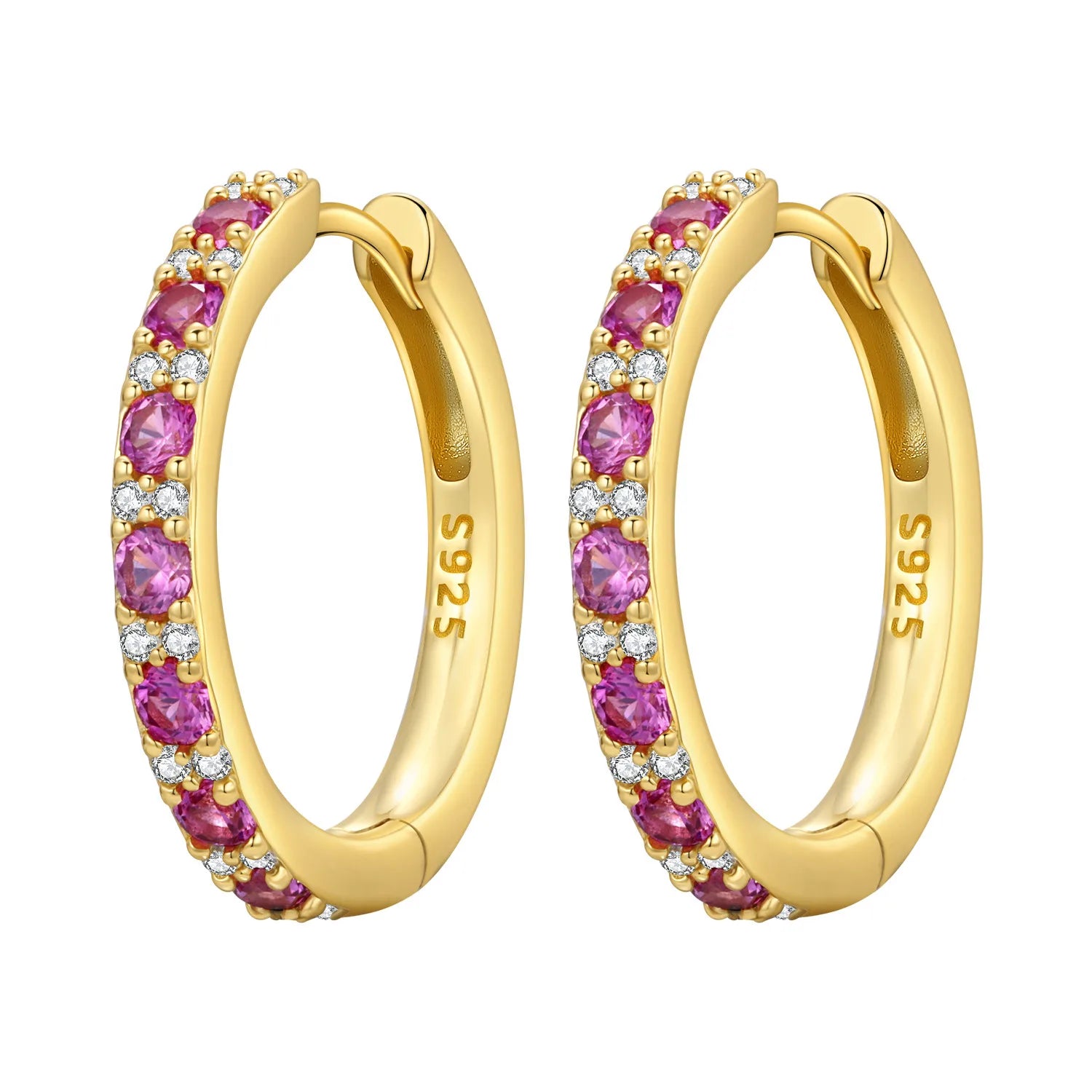PANPOKI S925 Sterling Silver Rose Pink Zircon Design Earrings Versatile Hoop Earrings For Women Jewelry Original Party Gifts