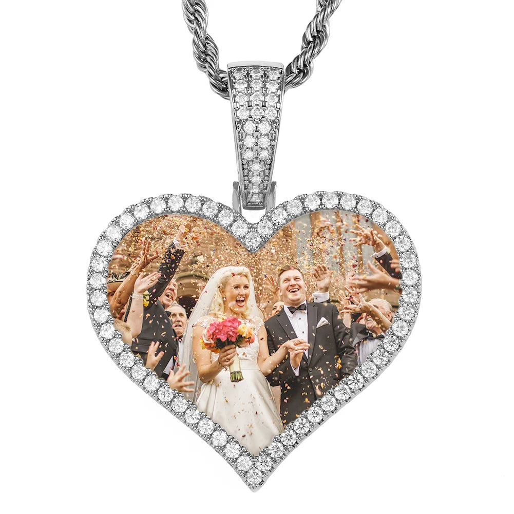 Heart Memory Medallions Custom Photo Pendant Necklace Chain For Mens Women Hip Hop Jewelry Personality Name Engraved Custom Gift