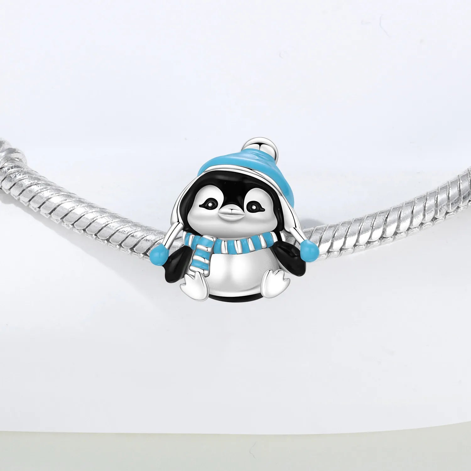 PANPOKI 925 Sterling Silver Blue Hat Penguin Animal Beads Original Pendants Bracelet Charm Jewelry Party DIY Trendy Gifts