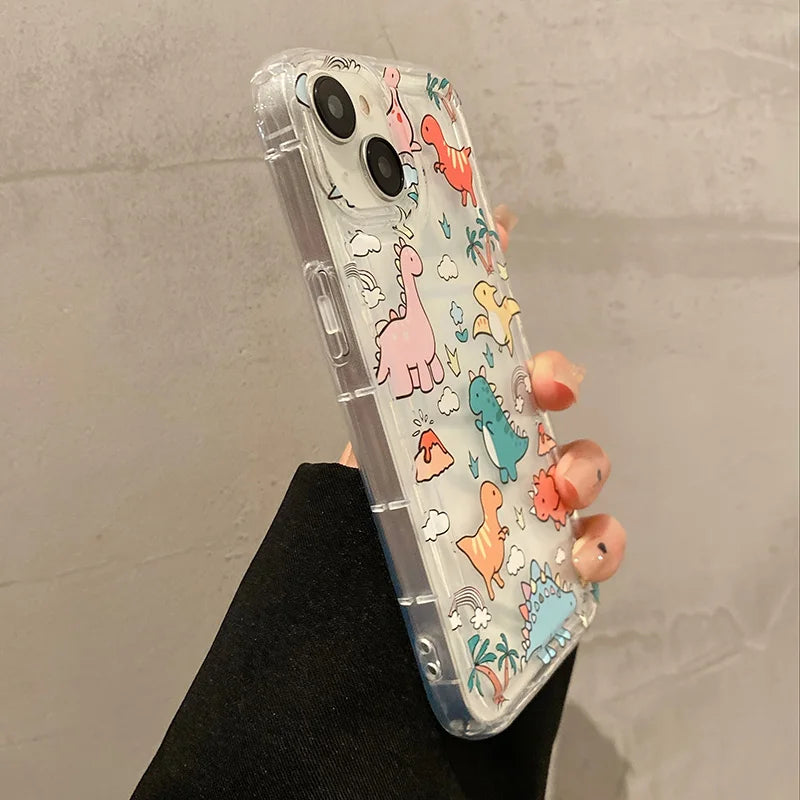Cute Dinosaur Phone Case For iPhone 17 16 Case iPhone 15 Pro 13 11 12 14 Pro Max XR XS X 7 8Plus SE2 17Air Cartoon Animals Cover
