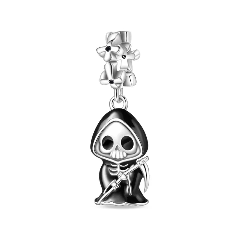 2024 New 925 Sterling Luminous Halloween Skull Witch Pumpkin Candy Charms Beads Fit 3mm Original Bracelets DIY Party Jewelry
