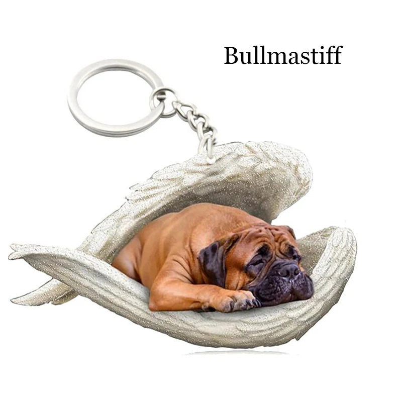 100 Style Cut Dog Sleeping Angel Pendant Bag Keychain Car Keychain Keyring Animal Pet Jewelry Boyfriend Girls Gift Accessories