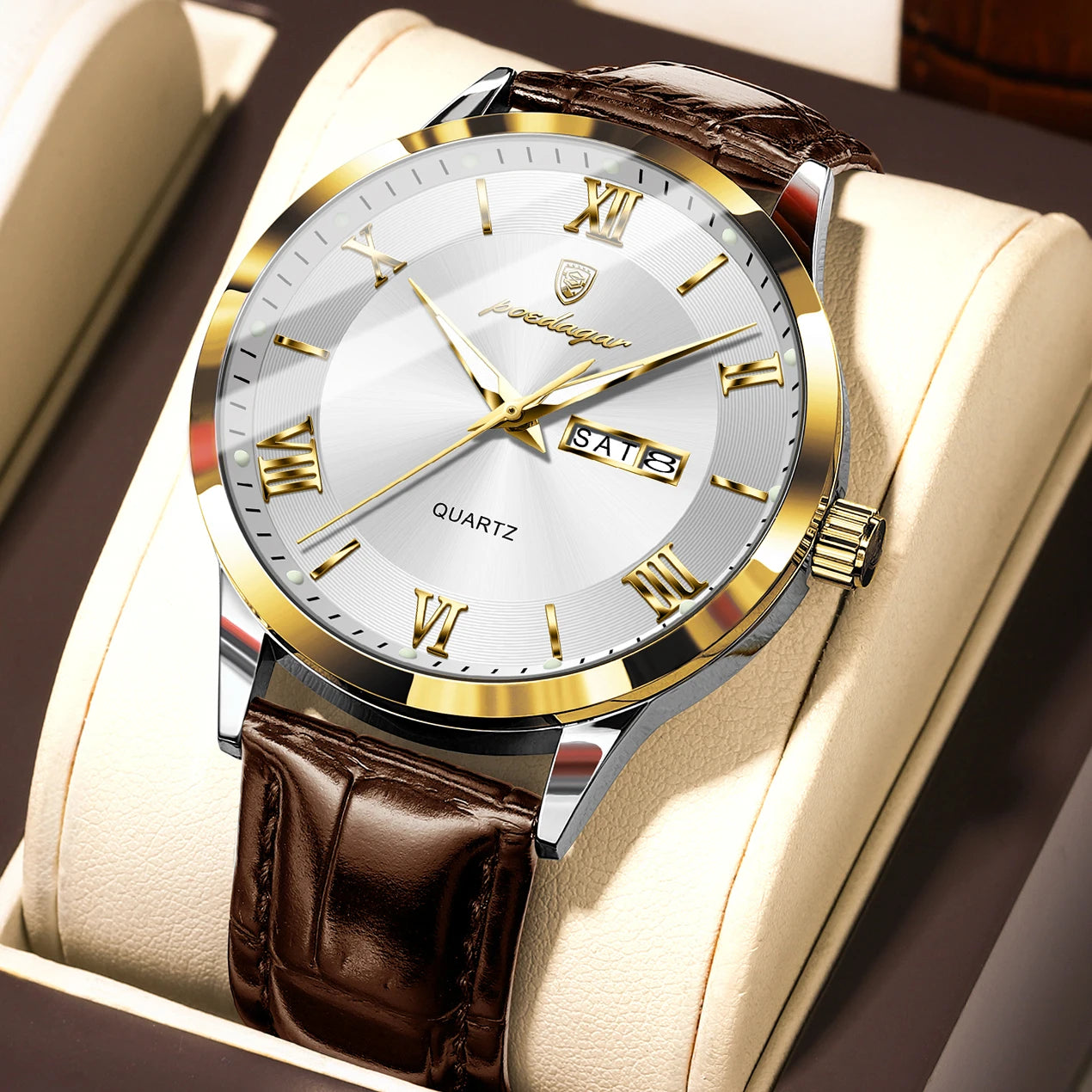 POEDAGAR Luxury Watch For Man Military Sport Leather Men Quartz Watch Waterproof Luminous Date Week Men's Watches Male Reloj+Box