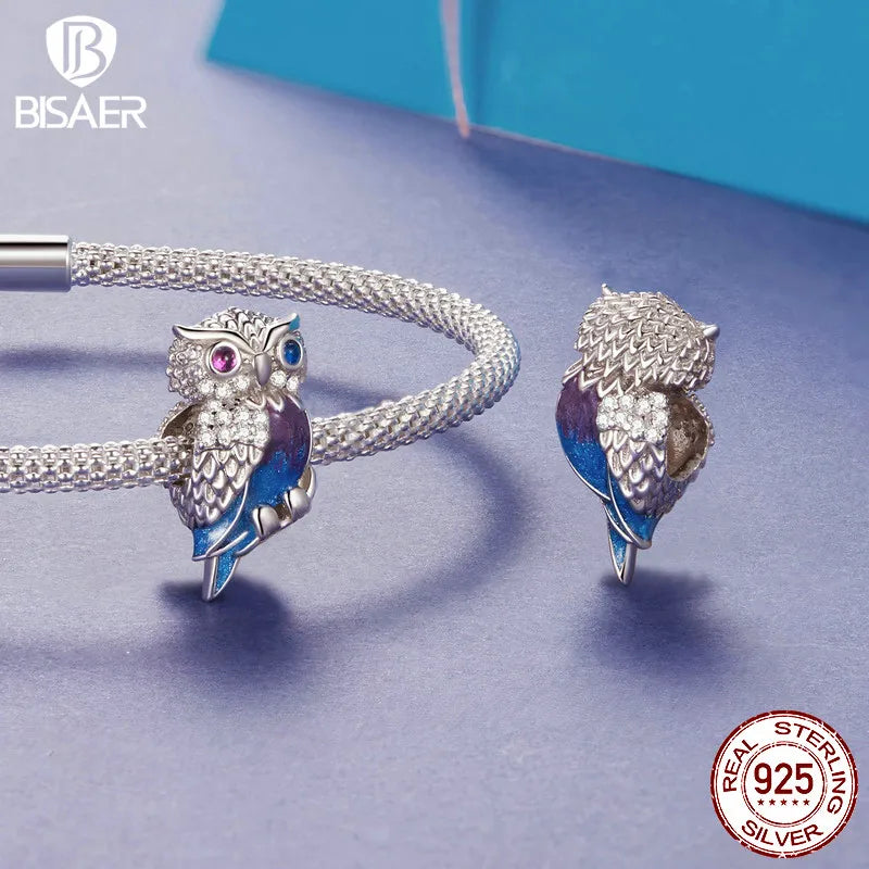 BISAER 100% 925 Argent Sterling Lapin Magique Charm Perle Papillon Hibou Chat Pendentif Fit Femmes DIY Bracelet &amp; Collier Bijoux Fins