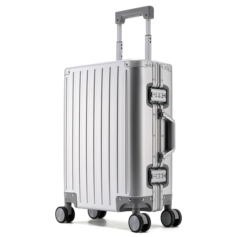 All-aluminum-magnesium alloy suitcase: women's 24-inch aluminum-framed swivel trolley case, men's 20-inch boarding travel metal