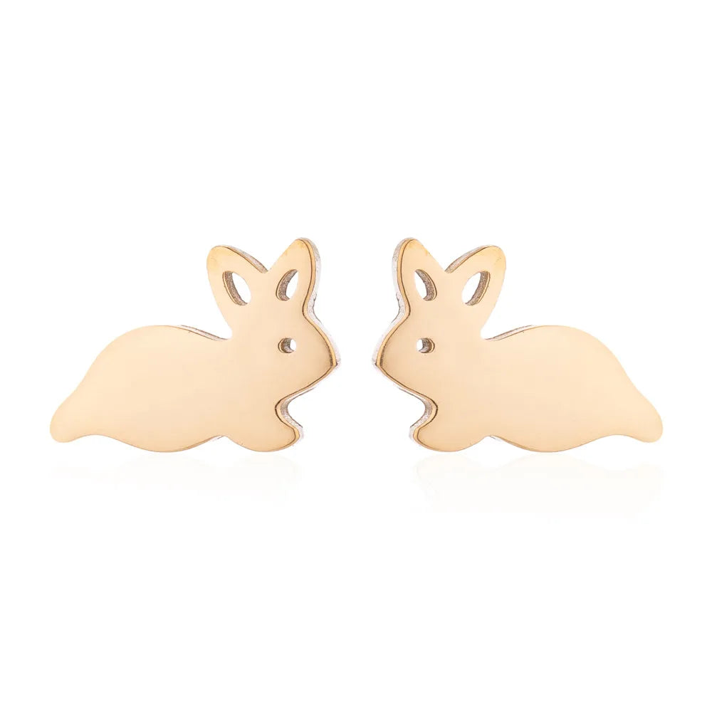 HIPPOP Street Rock Stud Earring Piercings Fashion Stainless Steel Cute Animal Rabbit Earstuds Earrings for Men and Women Gift