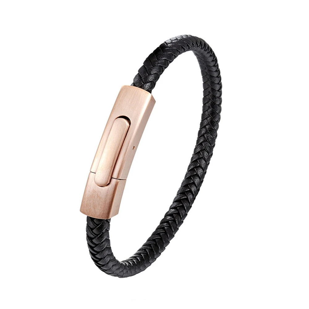 MKENDN Simple Style Red Braided Leather Bracelet for Men & Women Stainless Steel Button Jewelry Unisex Couple Gift Classic Gifts