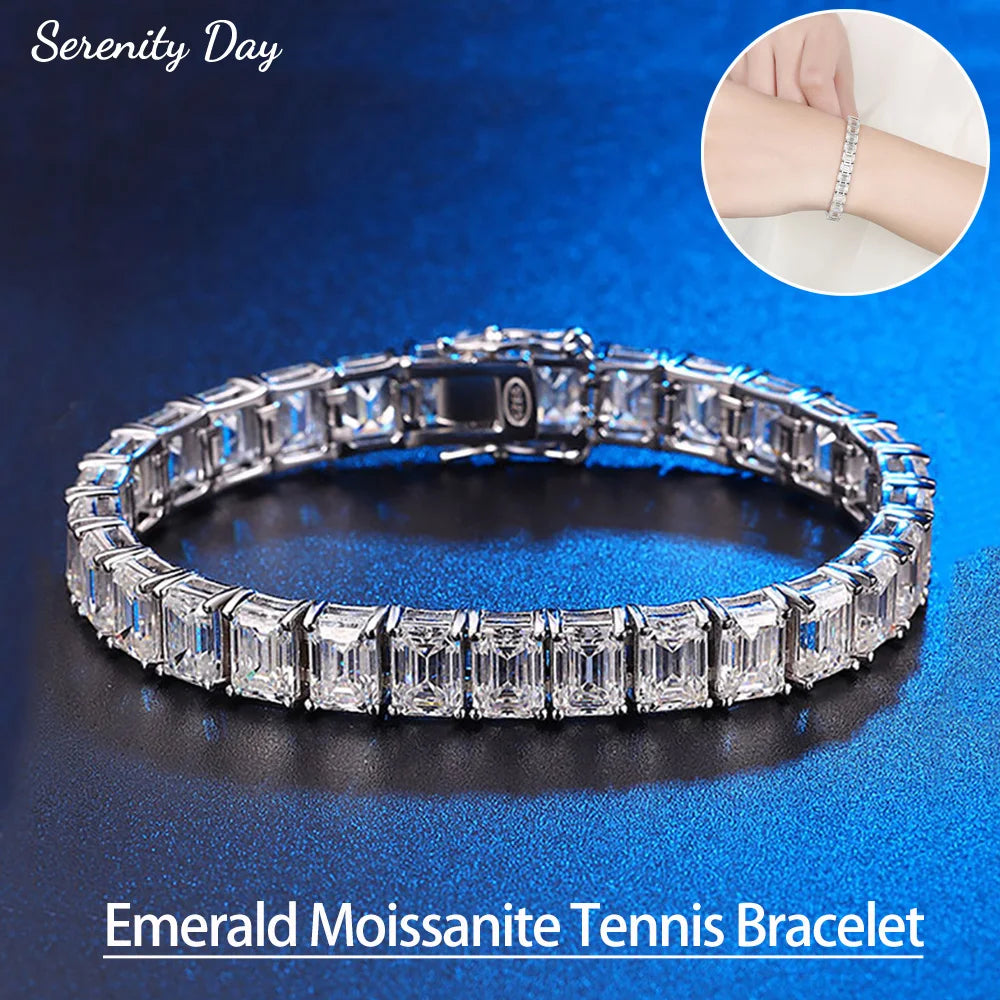 Serenity 1ct Emerald Cut D Color Moissanite Tennis Bracelet for Women Men 100% 925 Sterling Silver Plated 18K Hand Chain Jewelry - Madeinsea©