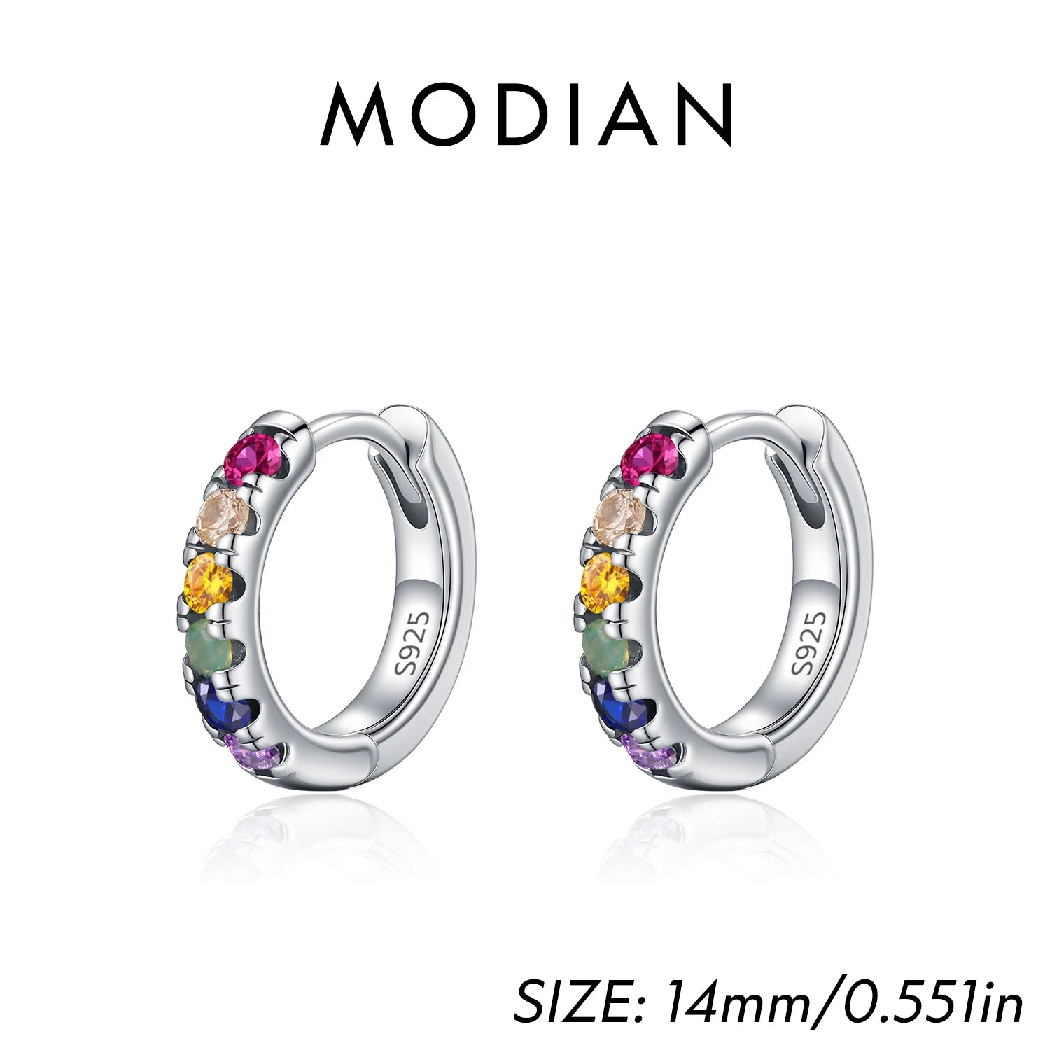 MODIAN 3 Sizes Colorful Ear Buckle 925 Sterling Silver Trendy Stackable Round Zirconia Hoop Earrings For Women Fine Jewelry