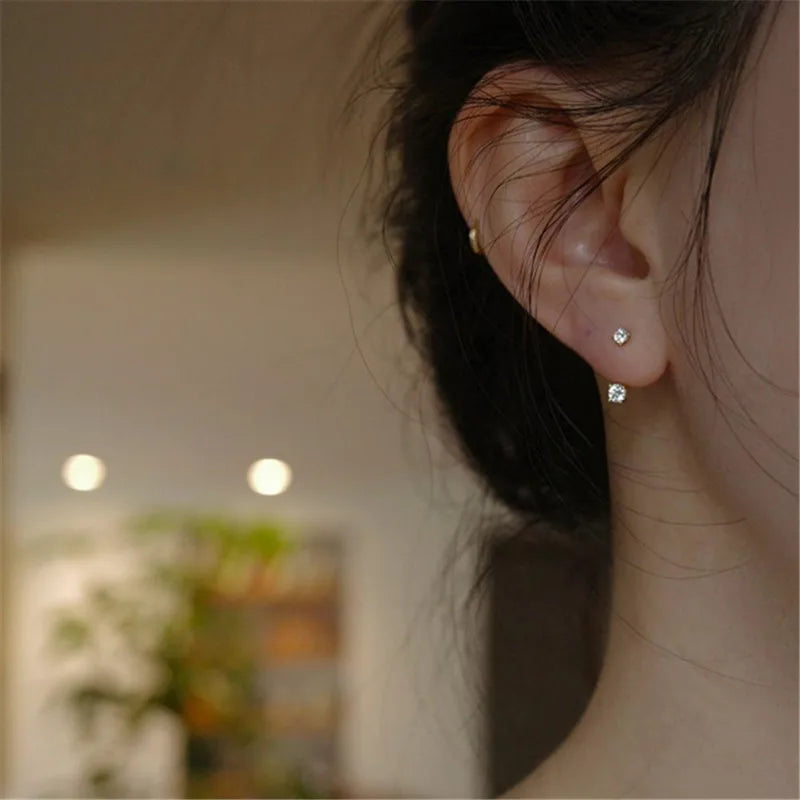 Simple Mini Zircon Back Hanging Earrings 925 Sterling Silver Plated 14k Gold Exquisite Jewelry for Women