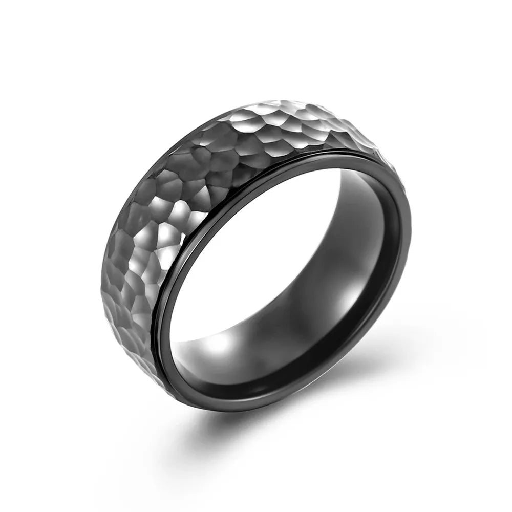MKENDN Creative Retro Stone Texture Couple Rings Men Women Couple Ring Stainless Steel Punk Lunar Surface Jewelry - Madeinsea©