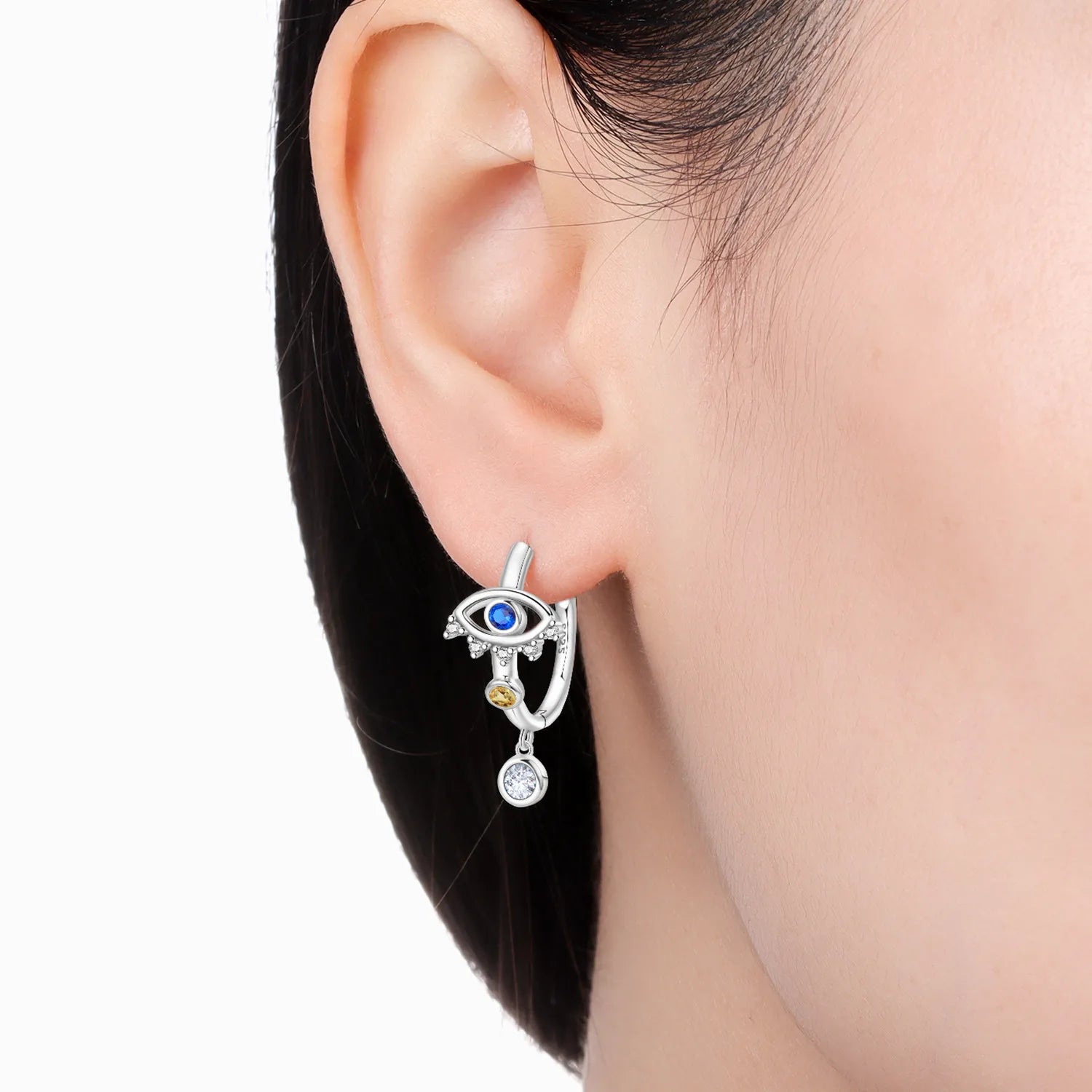 PANPOKI 925 Sterling Silver Devil's Eye Fatima's Hand Drop Earrings Women Earrings Charm Fashion Versatile Party Jewelry Gifts