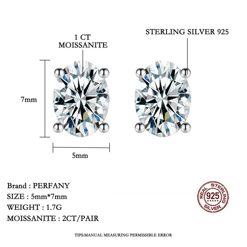 PERFANY 0.5-2CT Moissanite Earrings for Women S925 Pure Silver Oval Cut Simulated Diamond Luxury Wedding Jewelry