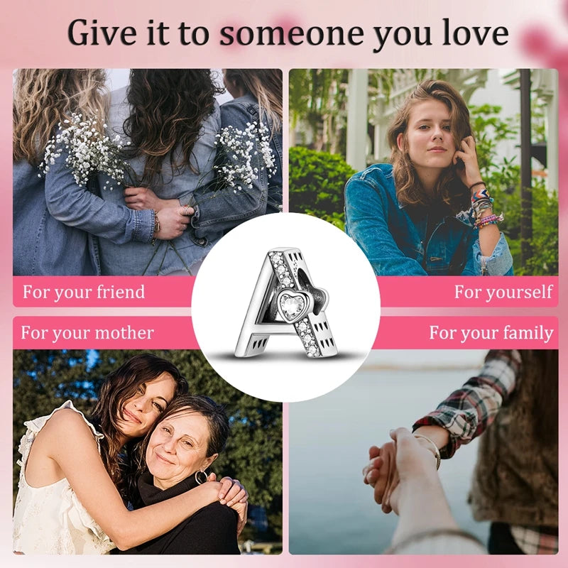 New 925 Sterling Silver Charm Beads 26 Letter Alphabet A-Z Charm Fit Original Charms Bracelet DIY Birthday Jewelry Gift Making