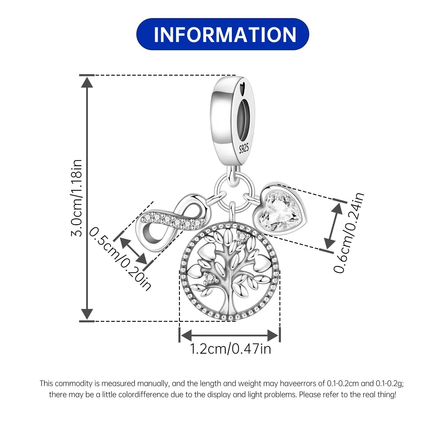 PANPOKI 925 Sterling Silver Tree of Life Unlimited Symbol Pendant Beads Original Bracelet Charm Jewelry Party DIY Trendy Gifts