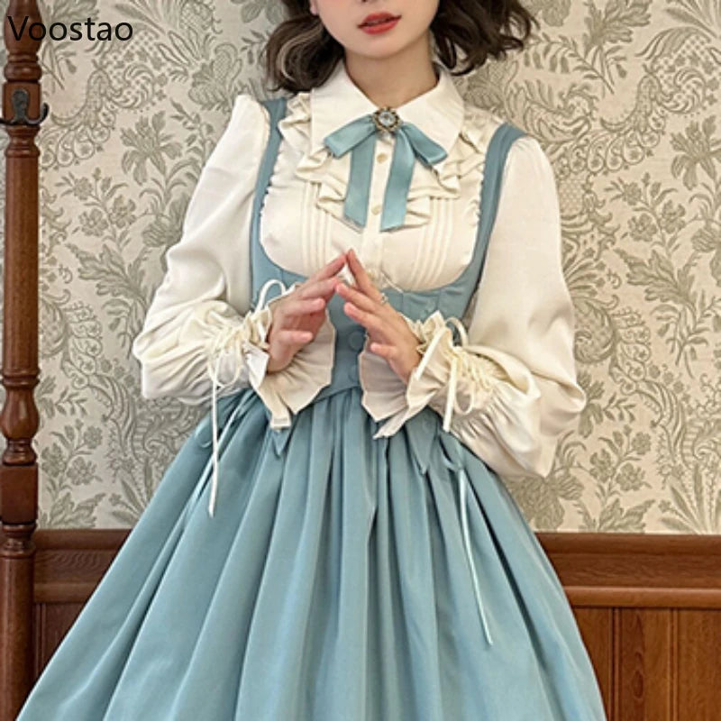 Victorian Gothic Lolita Shirts Women Japanese Vintage Y2k Ruffles Gigot Sleeve Slim Blouses Female Elegant Sweet Princess Shirts - Madeinsea©