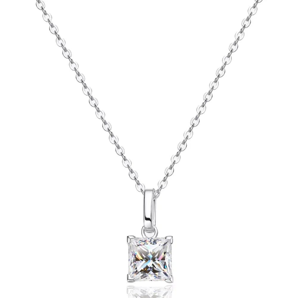 Serenity 1.2ct Princess Cut D Color Moissanite Necklace For Women Gift 100% Solid 925 Sterling Silver Pendant Neck Chain Jewelry