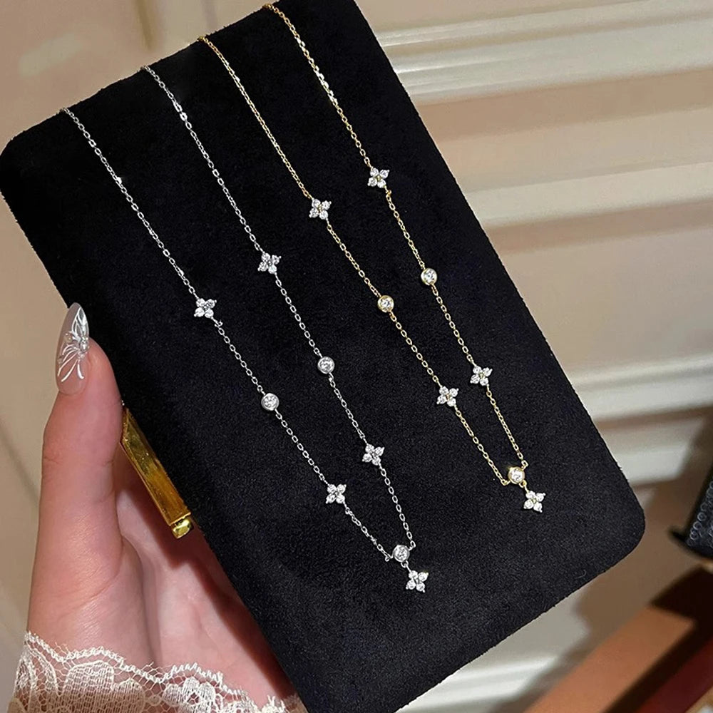 Serenity D Moissanite Necklace for Women Gift Solid 925 Silver Sparkling Lab Diamond Four Leaf Clover Pendant Neck Chain Jewelry