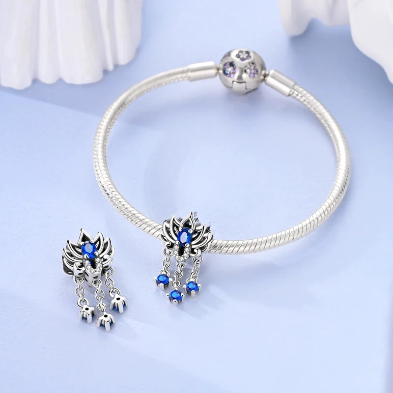 Breloques magiques en argent 925, verre et gemme bleue, lotus, planète et lune, compatibles avec les bracelets originaux en argent 925 de 3 mm. Bijoux fins à faire soi-même, cadeaux pour les fêtes.