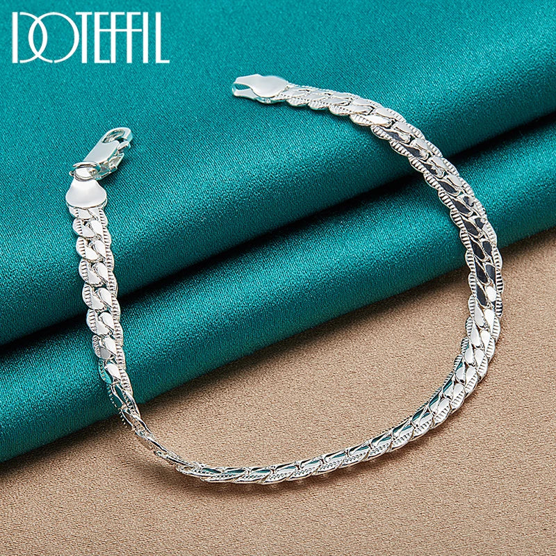 DOTEFFIL 925 Sterling Silver 6mm Side Chain 16/18/20/22/24 Inch Necklace For Women Man Fashion Wedding Engagement Jewelry Gifts - Madeinsea©