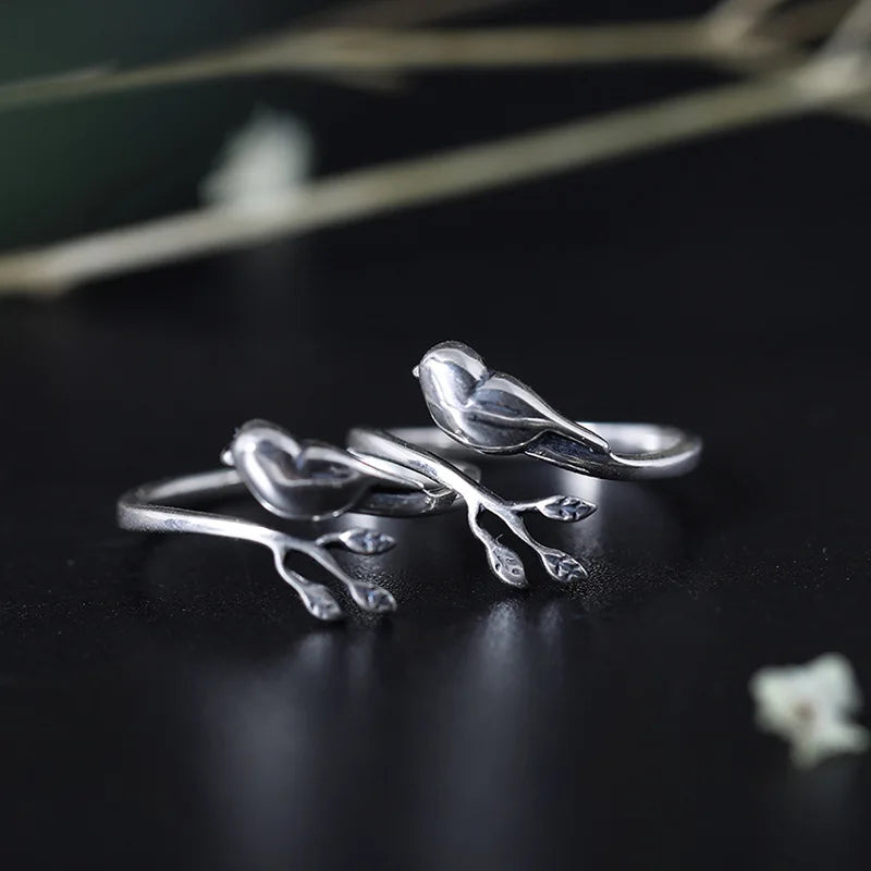 MKENDN 100% 925 Sterling Silver Creative Retro Swallow Bird Rings Punk Street Style Ring for Women Men Animal Jewelry