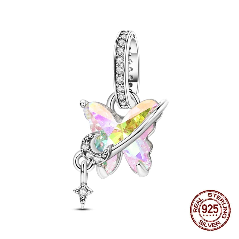 100% 925 Sterling Silver Glowing Planet Zircon Flower Fairy Four Leaf Clover Charms Bead Fit Original Bracelets DIY Jewelry Gift