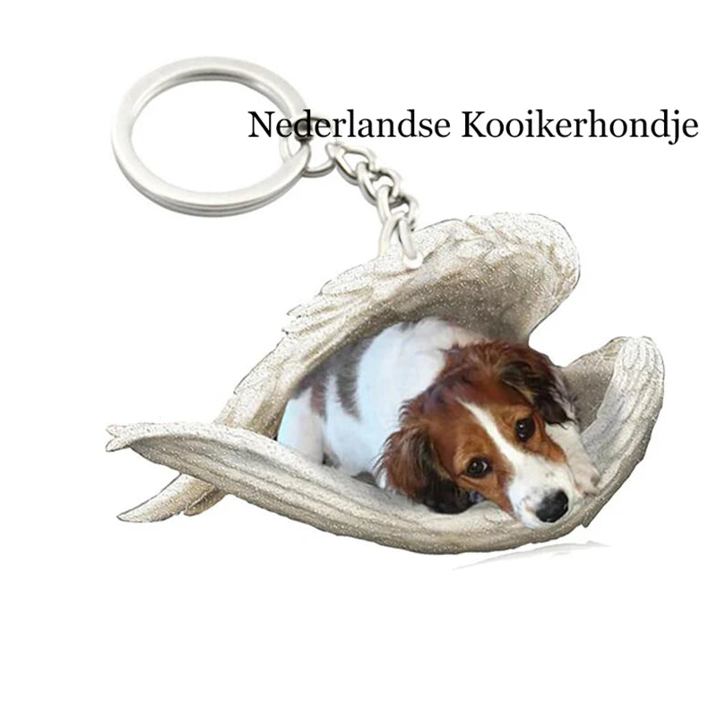 100 Style Cut Dog Sleeping Angel Pendant Bag Keychain Car Keychain Keyring Animal Pet Jewelry Boyfriend Girls Gift Accessories