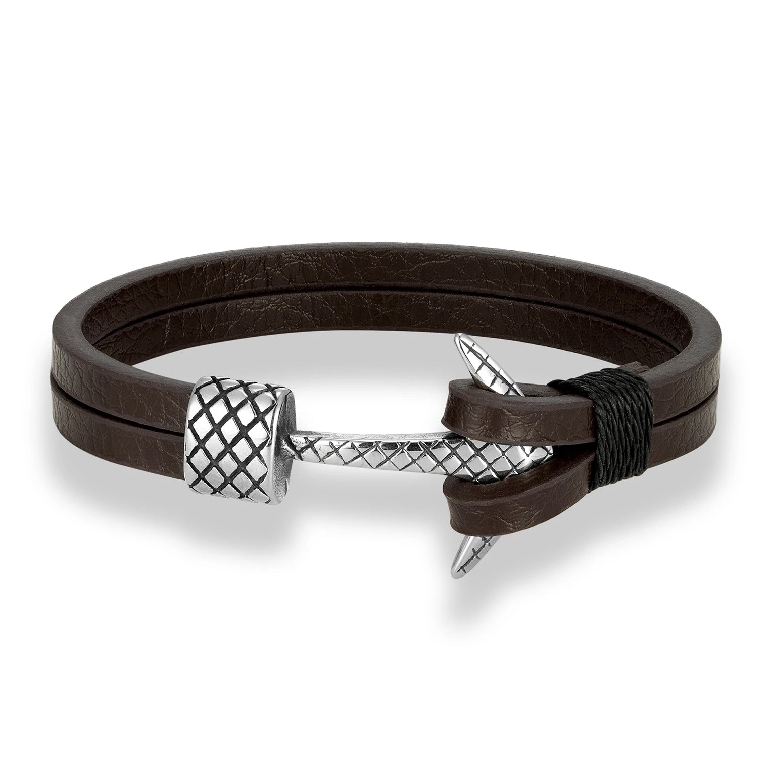 MKENDN Minimalist Men Double Strand Woven Leather Bracelet Stainless Steel Anchor Buckle Accessories Handmade Jewelry Gifts