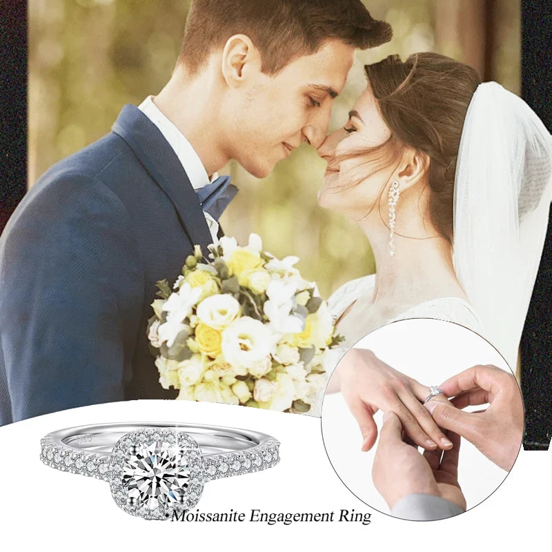 BAMOER Solitaire Moissanite Engagement Rings for Women, 925 Sterling Silver Halo Gold Plated Ring for Promise Half Enternity