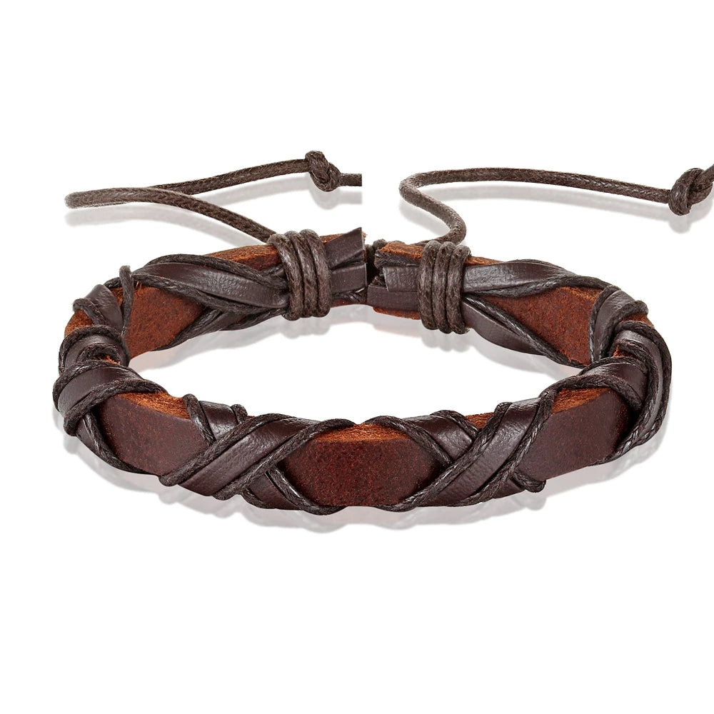 Bracelet TYO Creative tissé à la main en cuir PU noir/marron, motif tressé, accessoire pour femme et homme, cadeau idéal pour la fête des pères.