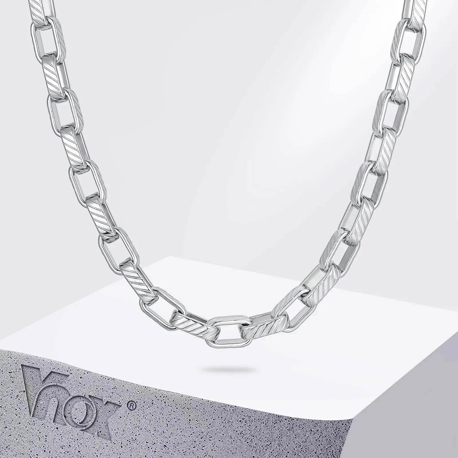Vnox Heavy Punk 7.5mm Paperclip Chain Necklaces, Mens Waterproof Stainless Steel Rectangular Links Collar, Chunky Rock Jewelry
