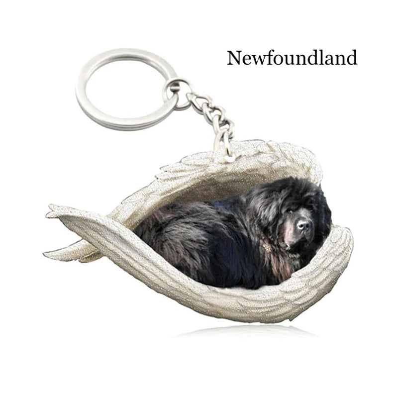 100 Style Cut Dog Sleeping Angel Pendant Bag Keychain Car Keychain Keyring Animal Pet Jewelry Boyfriend Girls Gift Accessories
