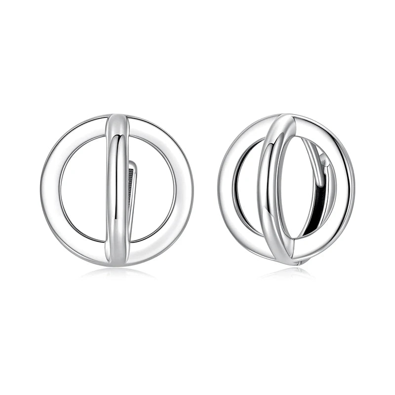 BAMOER 925 Sterling Silver Bold Halo Hoop Earrings Round Planet Shape Hollowed Ear Buckles for Women Teens Unique Jewelry Gift