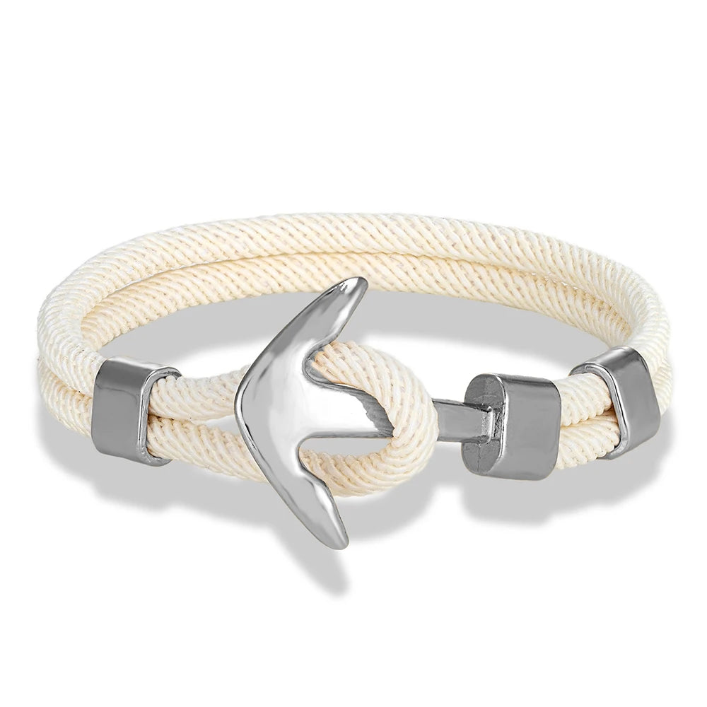 MKENDN Anker-Armbänder für Herren, doppelsträngig, nautisches Surfer-Armband, wasserdicht, Seil, silberfarben, Bootsschnalle