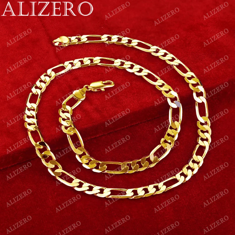 ALIZERO 18K Gold Necklace 16/18/20/22/24/26/28/30 Inch 6mm Figaro Chain Necklaces For Men Women Fine Jewelry Accessories - Madeinsea©