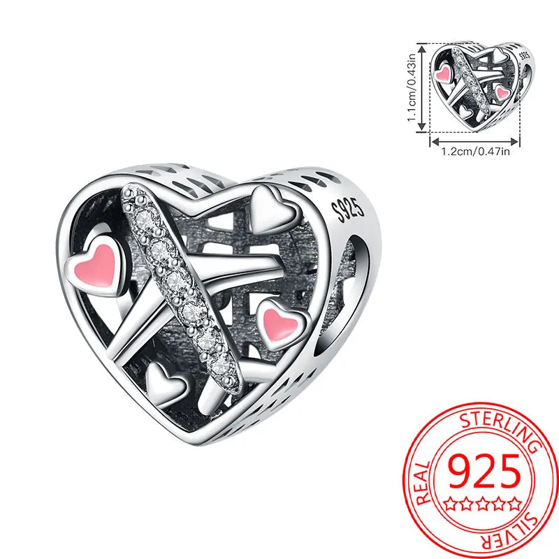 925 Sterling Silver Paris Tower Aircraft Travel Charm Pendant Beads Fit Charm Original Bracelet for Women Jewelry Making