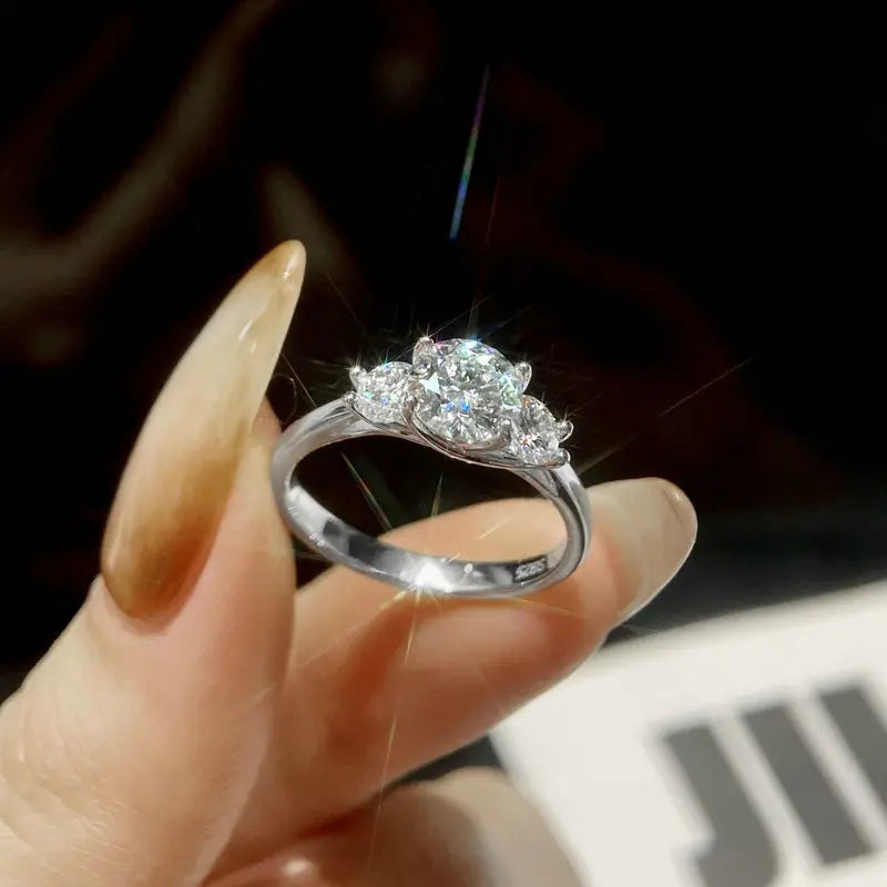 OXTAO 3 Stone Engagement Rings for Women 925 Sterling Silver Luxury Jewelry 6.5mm Wedding Rings VVS1 D Moissanite Ring Jewelry