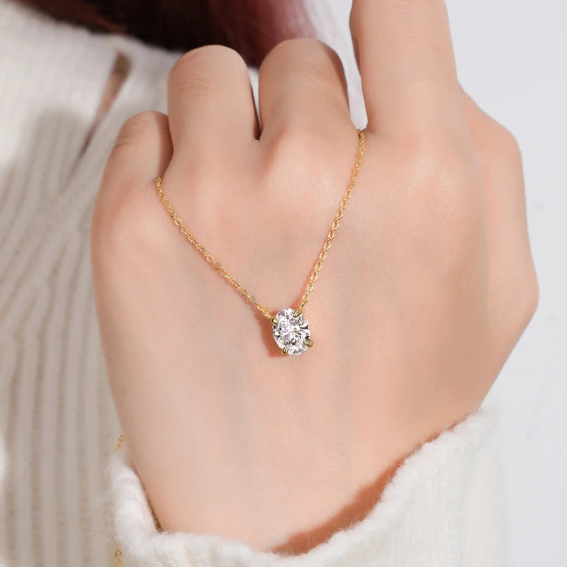 OXTAO D VVS1 2.0 CT Oval Cut Moissanite Necklace Solitaire Pandent GRA Certified S925 Silver Classic Necklaces Wedding Jewelry