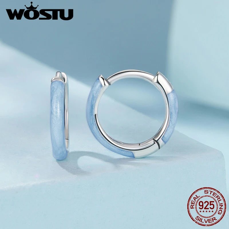 WOSTU 925 Sterling Silver Pink Round Hoop Earrings  Colors Heart Original Cute for Women Girl Daily  Fine Jewelry Birthday Gift