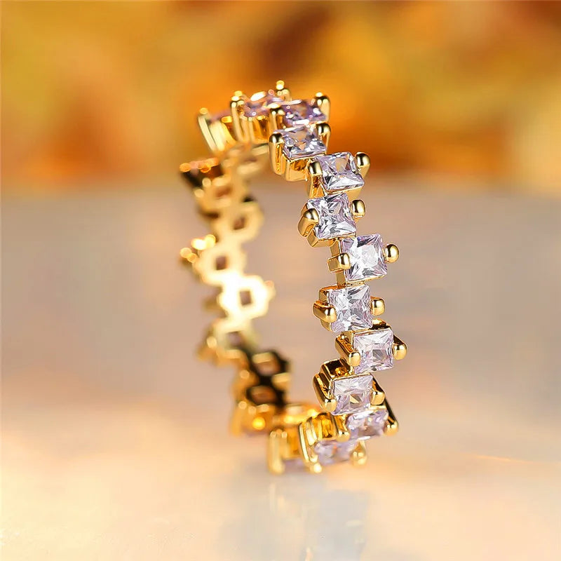 Female Light Purple Zircon Stone Ring Cute Gold Color Summer Wedding Jewelry For Women