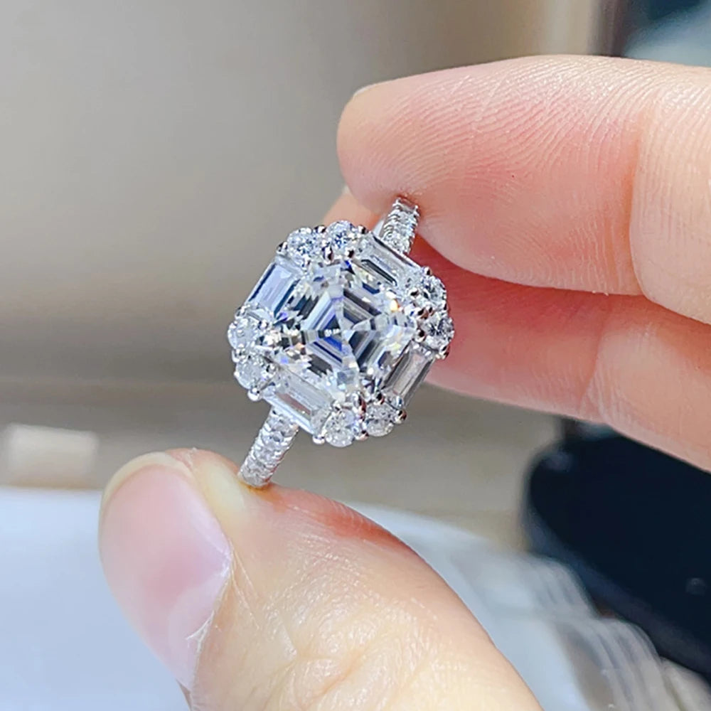 Serenity 2ct Asscher D Moissanite Rings for Women Men Gift Sparkling Square Lab Diamond Wedding Rings Solid S925 Silver Jewelry - Madeinsea©