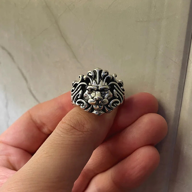 Retro Lion Ring For Men Silver Color Punk Gothic Rock Hiphop Open Ring Handmade Designer Jewelry Biker Accessories Gift For Man