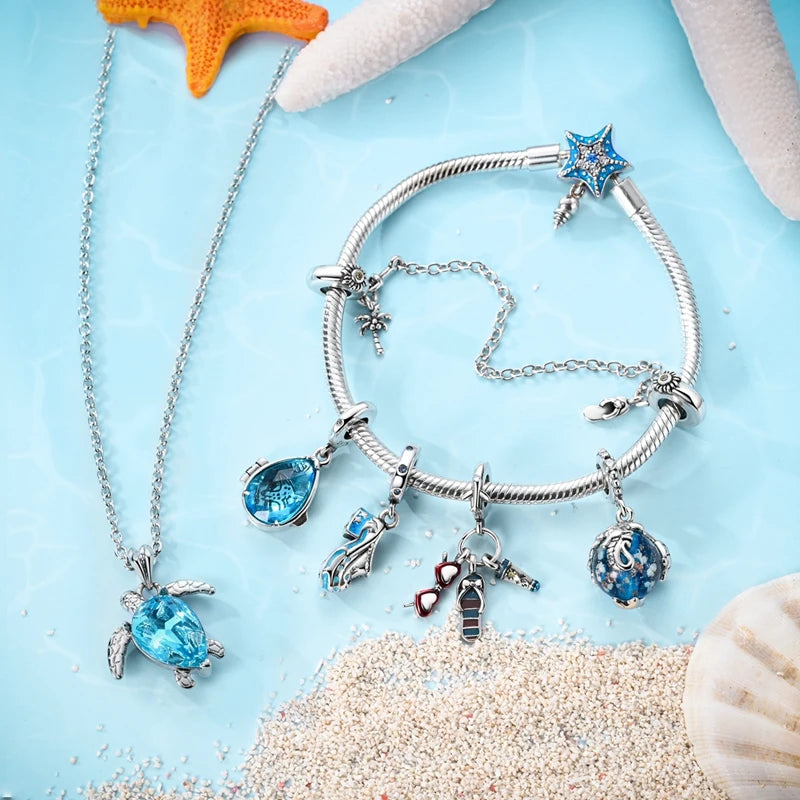 Summer 925 Sterling Silver Luminous Ocean Pendants Crab Whale Shark Charms Beads Fit 925 Original Bracelet Fine DIY Jewelry Gift