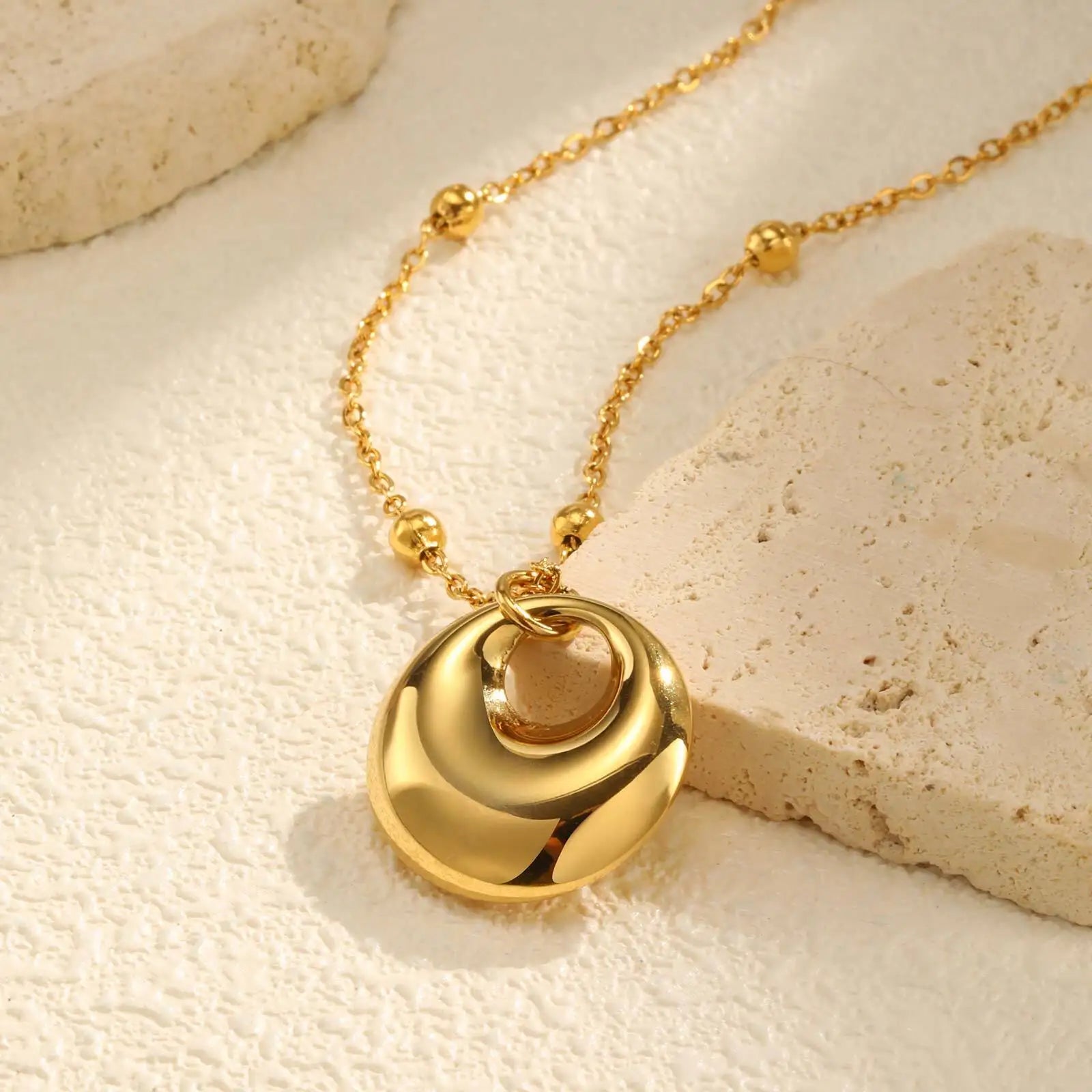 Vnox Fashion Hollow Oval Pendant Necklace For Women,Stainless Steel Water Droplet Necklace,Hand Polished Shining Jewelry Party