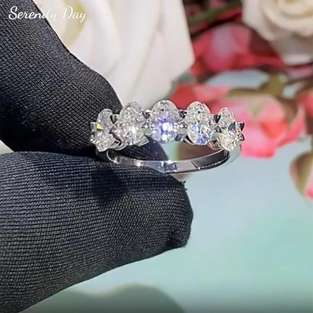 Serenity 2.5cttw Oval Cut D Color Moissanite Rings for Women Men 100% S925 Sterling Silver Plated 18K Row Rings Fine Jewelry GRA