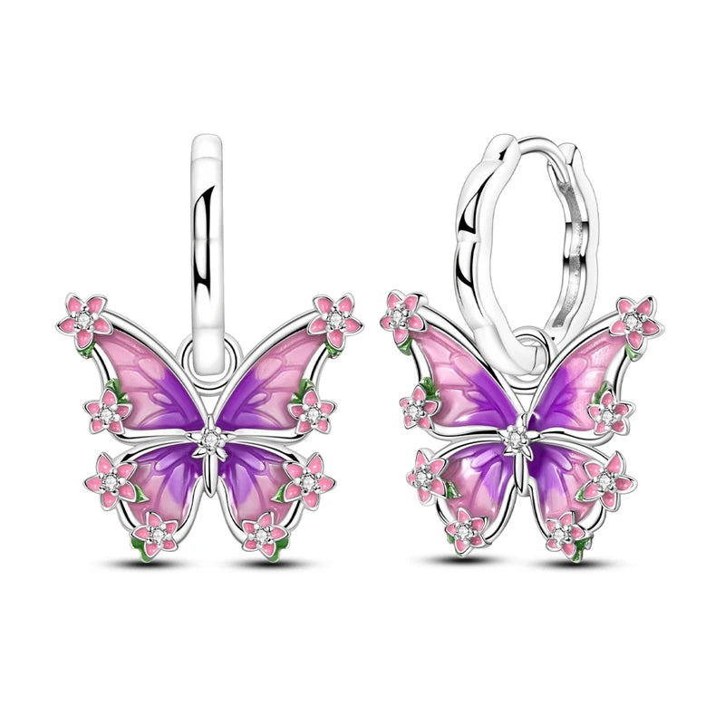 Spring Series Earrings For Women 925 Silver Butterfly Elf Dragonfly Flower Rose Ear Studs Earrings Fine Valentine's Day Jewelry